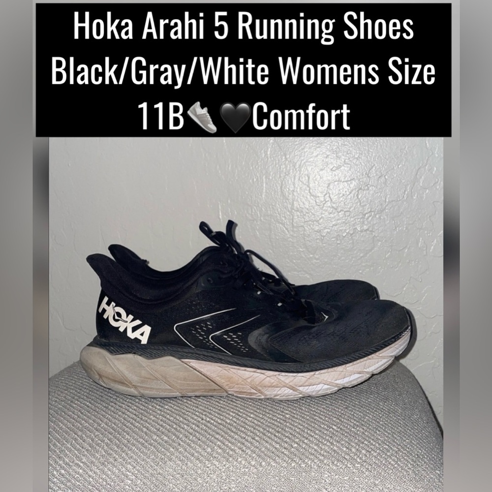 Hoka Arahi 5 Running Shoes Black/Gray/White Womens Size 11B👟🖤Comfort